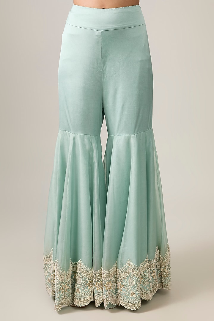 Powder Blue Silk & Organza Pearl Work Gharara Set by Minaxi Dadoo at Pernia's Pop Up Shop