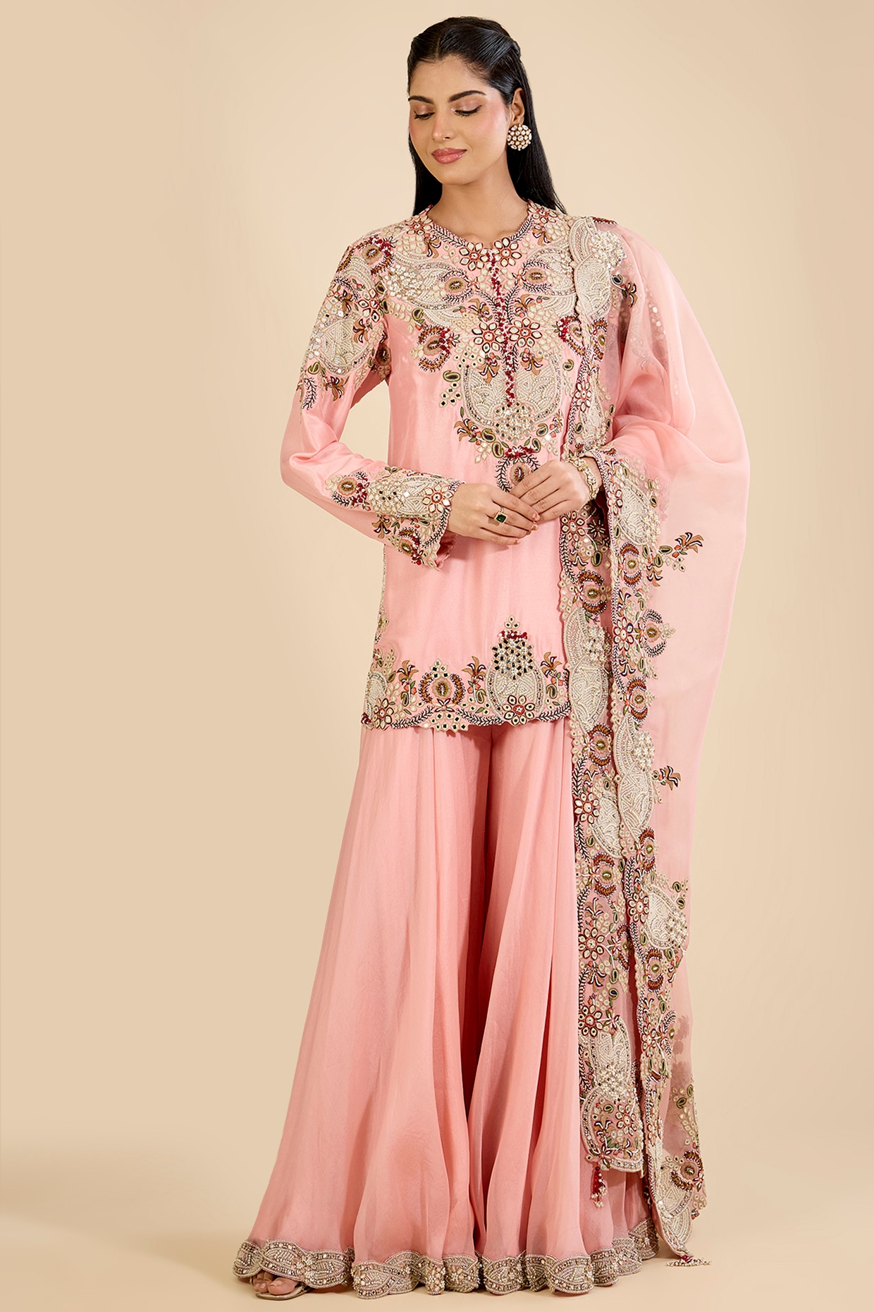 Minaxi Dadoo Blush Pink Organza Sharara Set