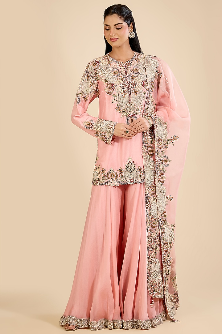 Blush Pink Organza Bridal Sharara Set by Minaxi Dadoo at Pernia's Pop Up Shop
