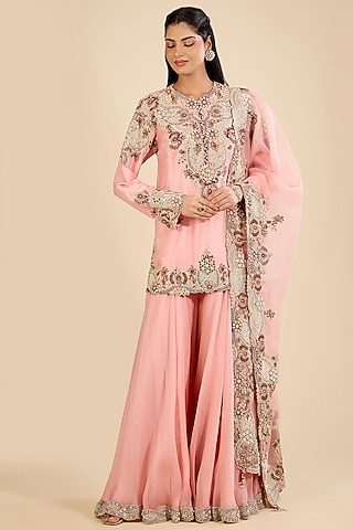 Blush Pink Organza Sharara Set by Minaxi Dadoo