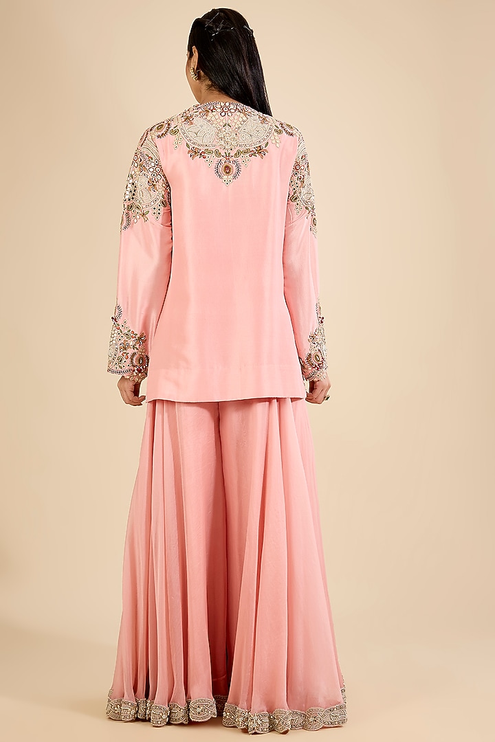 Blush Pink Organza Bridal Sharara Set by Minaxi Dadoo at Pernia's Pop Up Shop