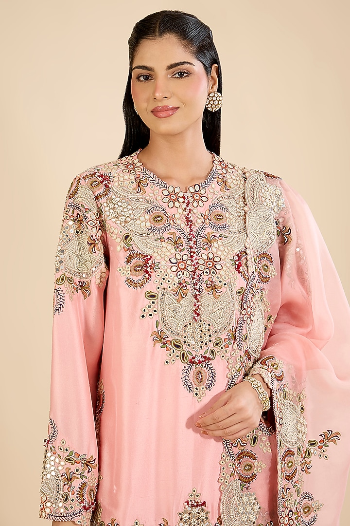 Blush Pink Organza Bridal Sharara Set by Minaxi Dadoo at Pernia's Pop Up Shop