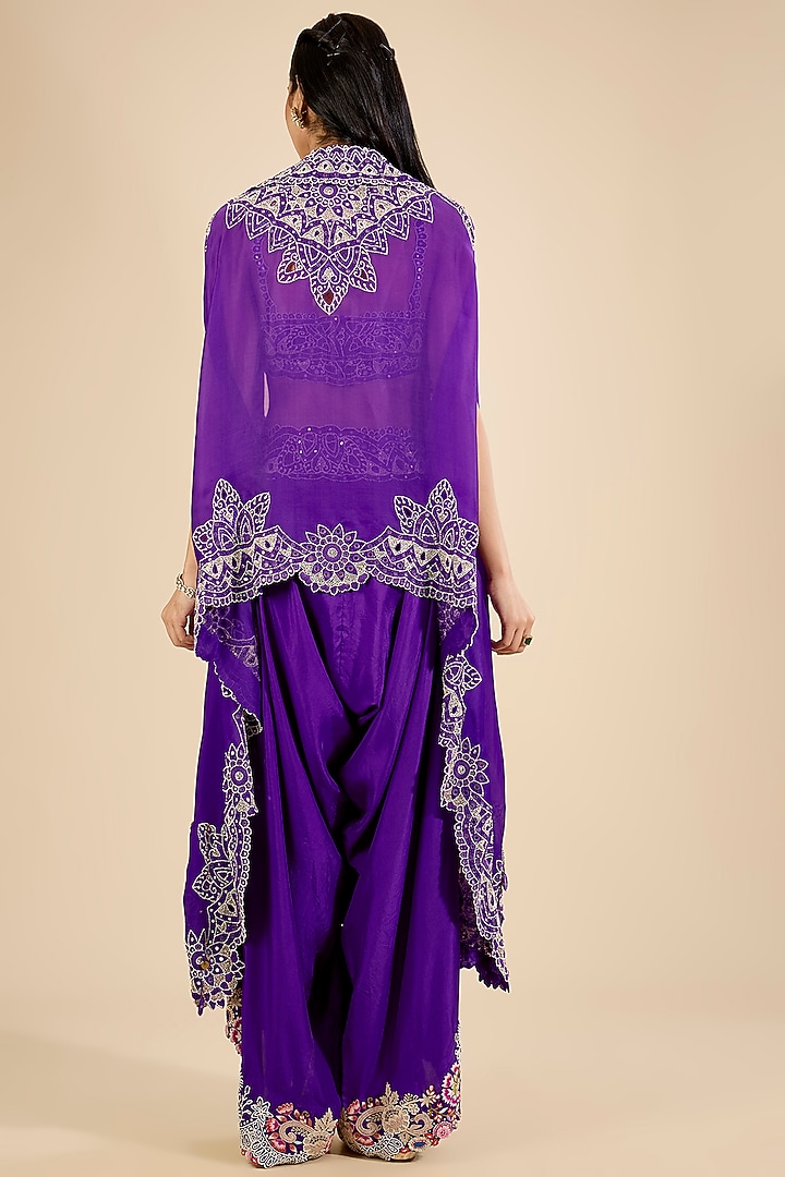 Purple Organza Mirror Work Cape Set by Minaxi Dadoo at Pernia's Pop Up Shop