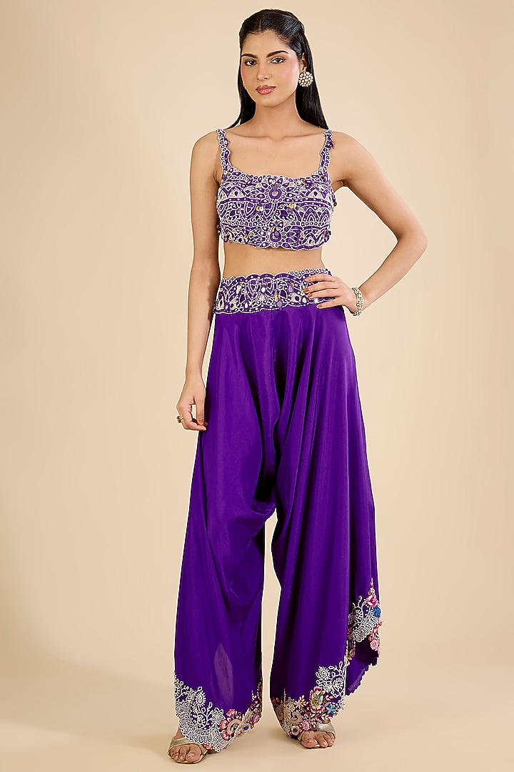 Purple Organza Mirror Work Cape Set by Minaxi Dadoo at Pernia's Pop Up Shop