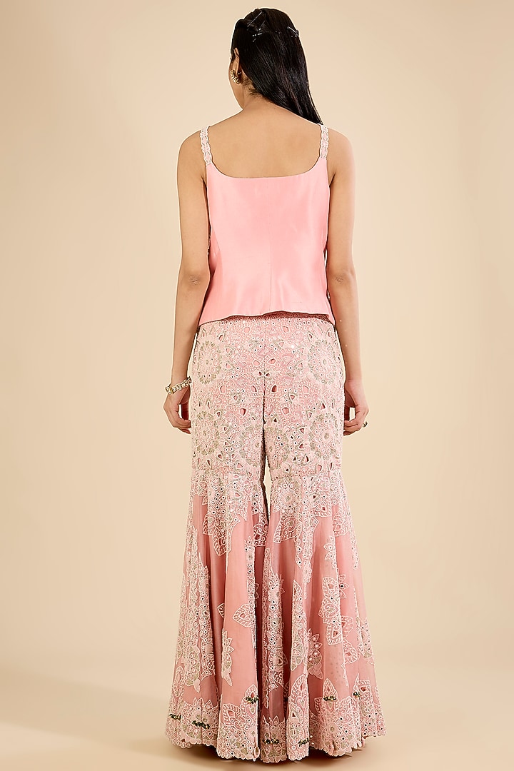 Blush Pink Organza Mirror Work Gharara Set by Minaxi Dadoo at Pernia's Pop Up Shop