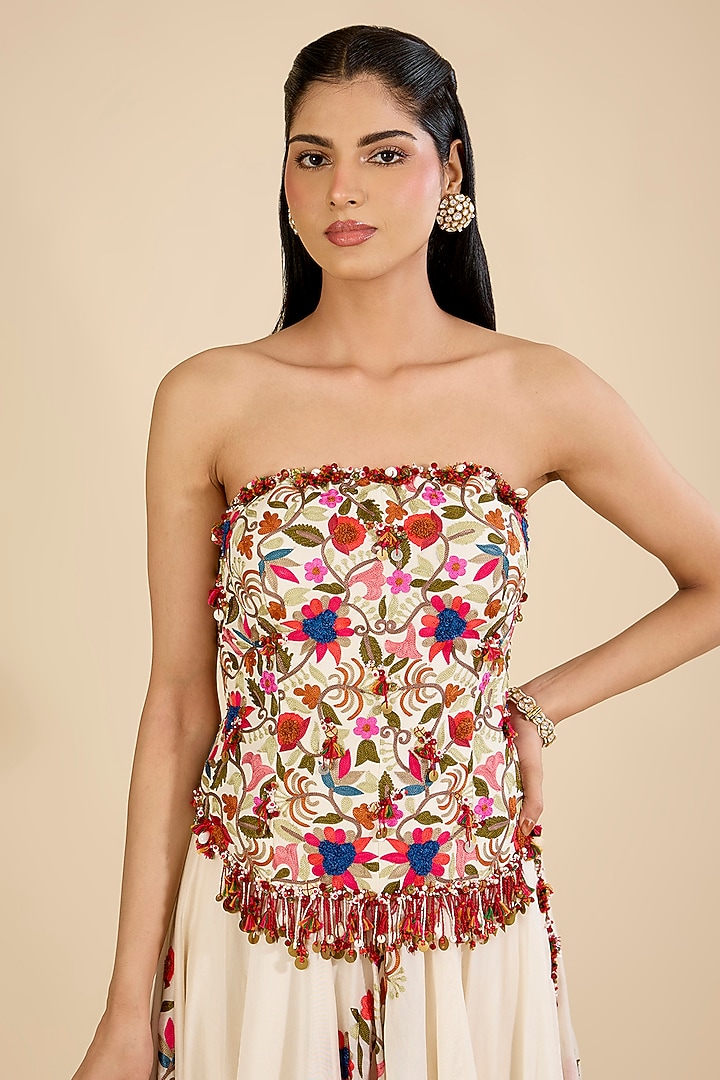 Ivory Chanderi Embroidered Skirt Set by Minaxi Dadoo at Pernia's Pop Up Shop