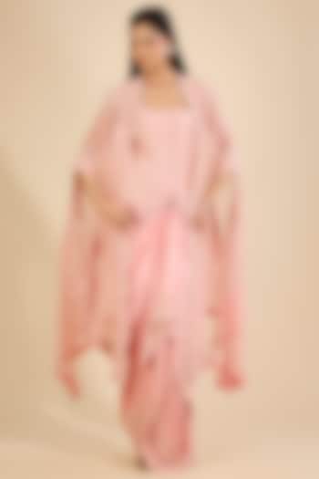Blush Pink Dupion Mirror Work Skirt Set by Minaxi Dadoo at Pernia's Pop Up Shop