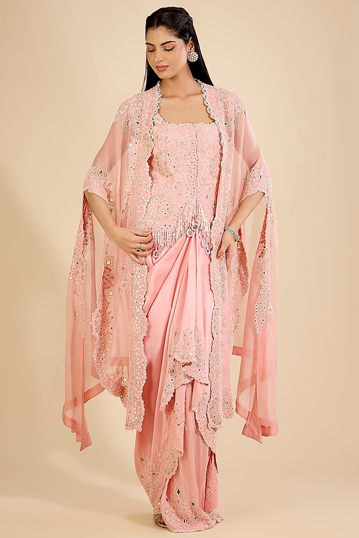 Blush Pink Dupion Mirror Work Skirt Set by Minaxi Dadoo at Pernia's Pop Up Shop