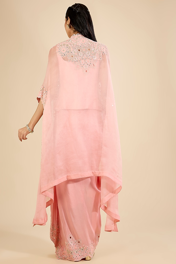 Blush Pink Dupion Mirror Work Skirt Set by Minaxi Dadoo at Pernia's Pop Up Shop