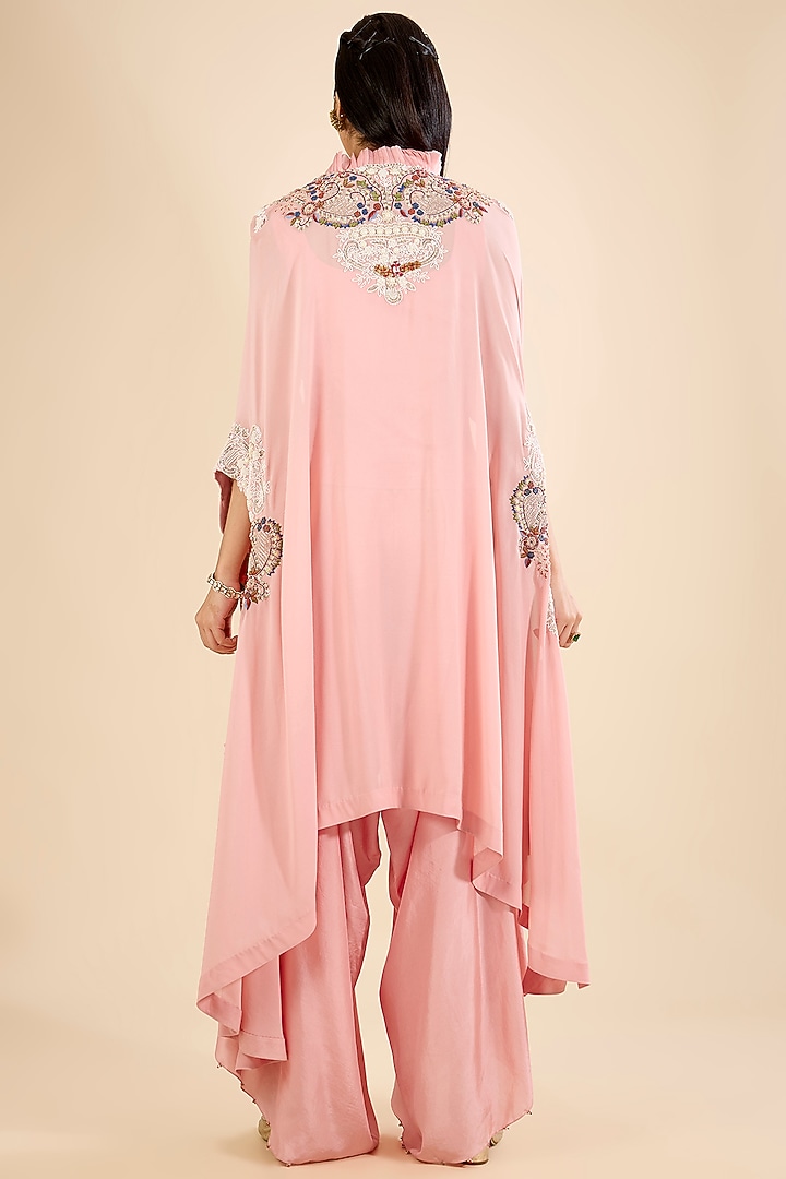 Blush Pink Dupion Embroidered Cape Set by Minaxi Dadoo at Pernia's Pop Up Shop