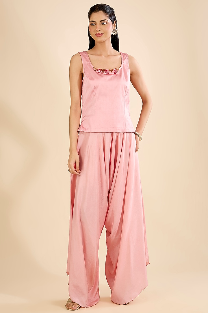 Blush Pink Dupion Embroidered Cape Set by Minaxi Dadoo at Pernia's Pop Up Shop