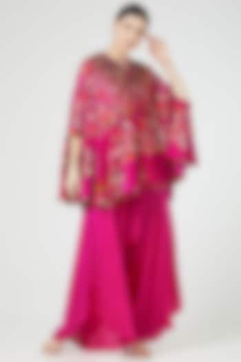 Rani Pink Embroidered Cape Set by Minaxi Dadoo at Pernia's Pop Up Shop