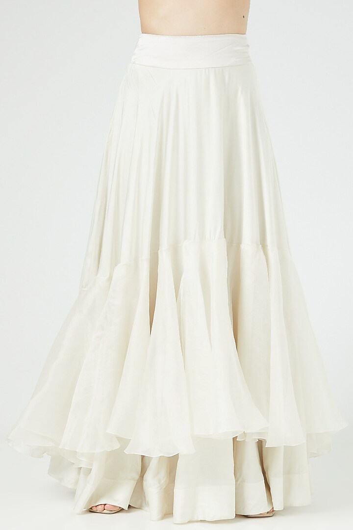Ivory Organza Embroidered Cape Set by Minaxi Dadoo at Pernia's Pop Up Shop