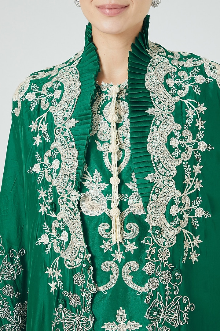 Green Dupion Bridal Sharara Set by Minaxi Dadoo at Pernia's Pop Up Shop