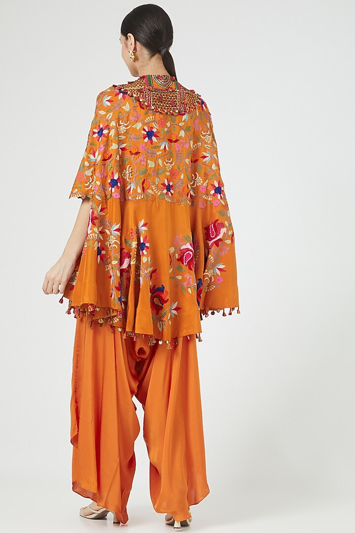 Rust Orange Embroidered Cape Set by Minaxi Dadoo at Pernia's Pop Up Shop