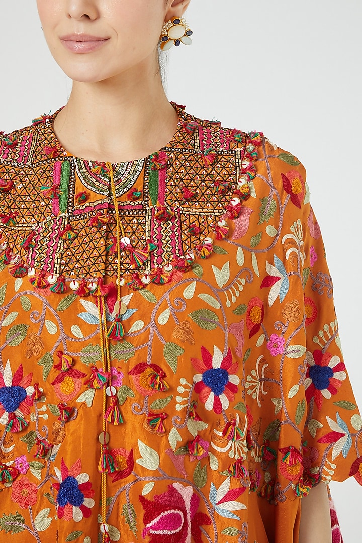 Rust Orange Embroidered Cape Set by Minaxi Dadoo at Pernia's Pop Up Shop
