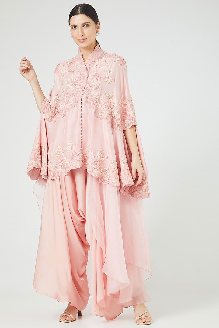 Light Pink Embroidered Cape Set by Minaxi Dadoo at Pernia's Pop Up Shop