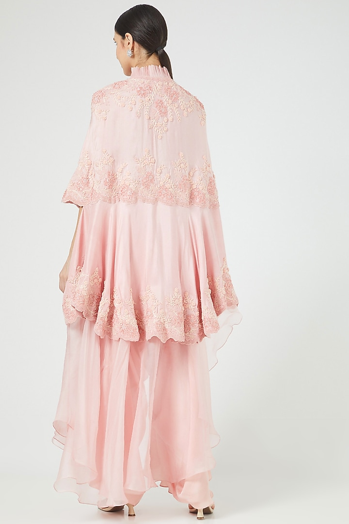 Light Pink Embroidered Cape Set by Minaxi Dadoo at Pernia's Pop Up Shop
