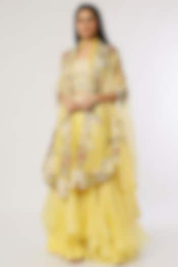 Yellow Organza Cape Set by Minaxi Dadoo at Pernia's Pop Up Shop