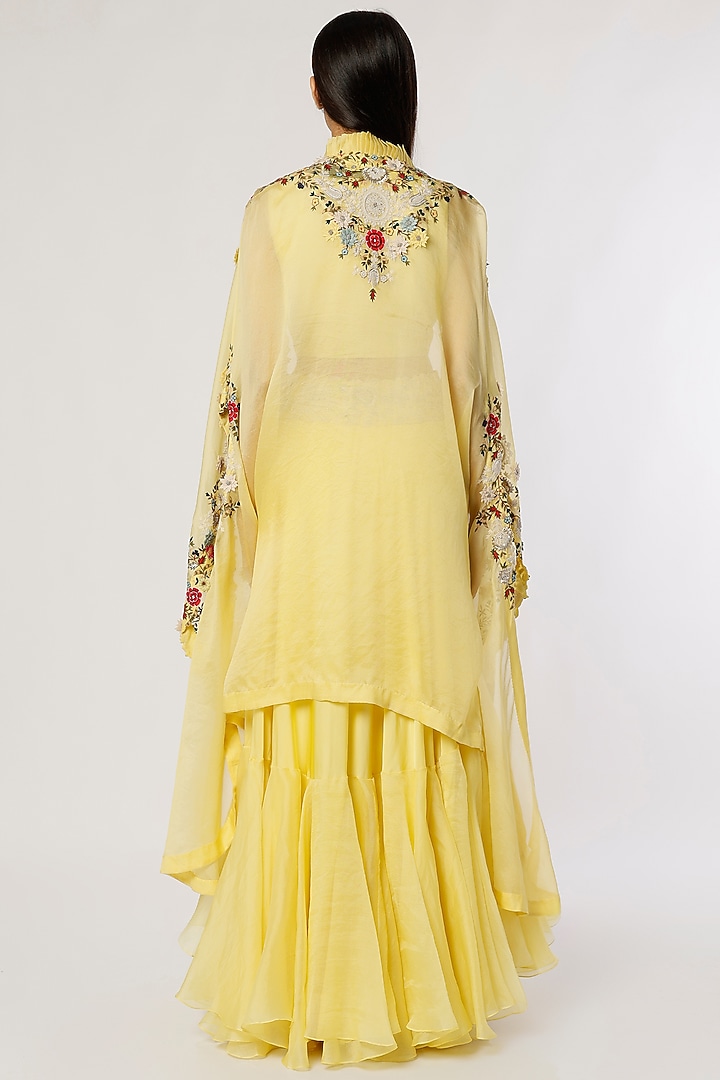 Yellow Organza Cape Set by Minaxi Dadoo at Pernia's Pop Up Shop