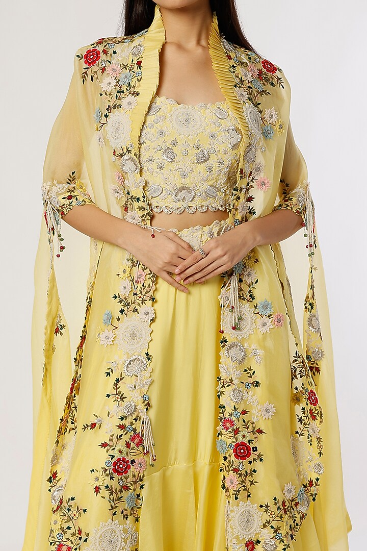 Yellow Organza Cape Set by Minaxi Dadoo at Pernia's Pop Up Shop