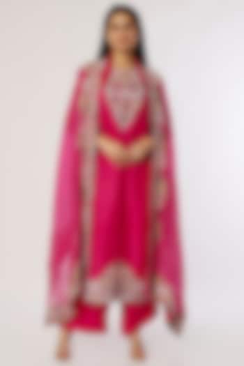 Rani Pink Silk Kurta Set by Minaxi Dadoo at Pernia's Pop Up Shop