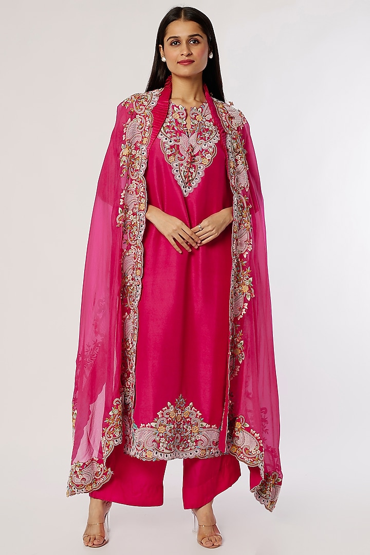 Rani Pink Silk Kurta Set by Minaxi Dadoo at Pernia's Pop Up Shop