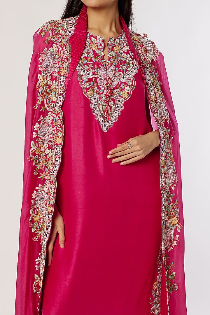 Rani Pink Silk Kurta Set by Minaxi Dadoo at Pernia's Pop Up Shop