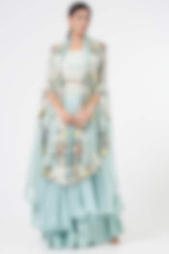 Light Blue Organza Cape Set by Minaxi Dadoo at Pernia's Pop Up Shop