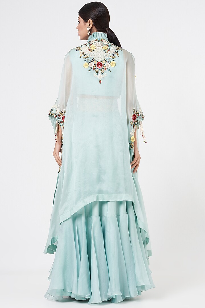 Light Blue Organza Cape Set by Minaxi Dadoo at Pernia's Pop Up Shop