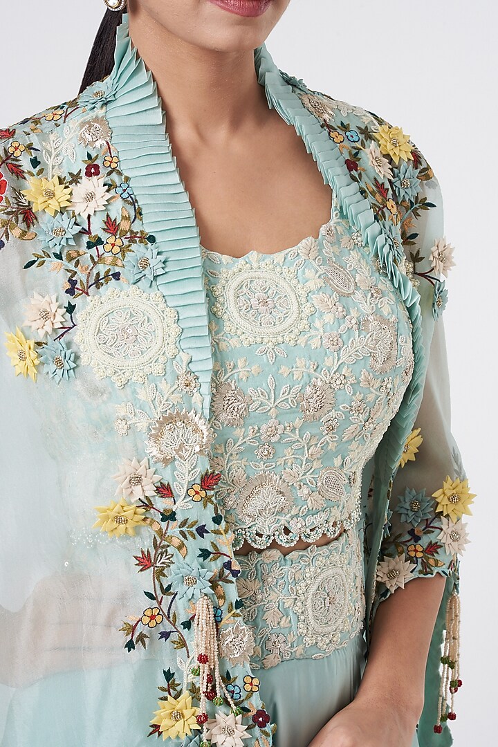 Light Blue Organza Cape Set by Minaxi Dadoo at Pernia's Pop Up Shop