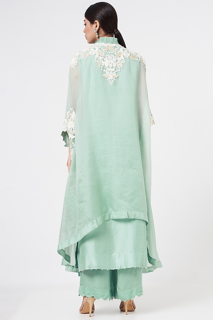 Powder Blue Embroidered Cape Set by Minaxi Dadoo at Pernia's Pop Up Shop