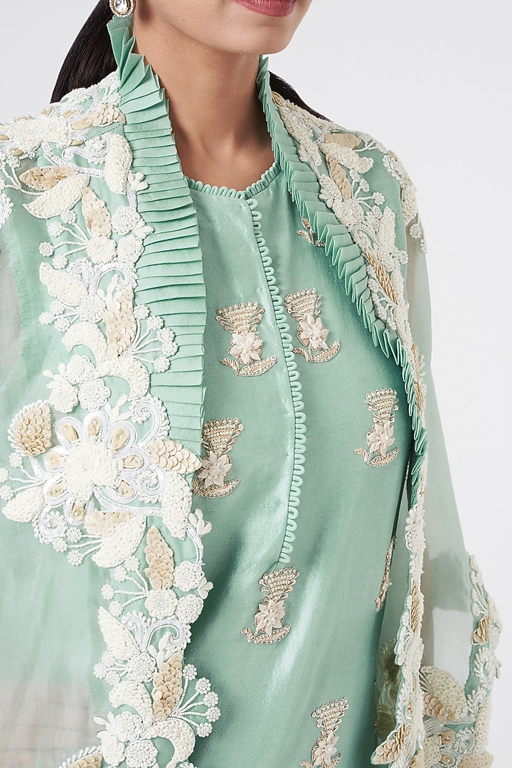 Powder Blue Embroidered Cape Set by Minaxi Dadoo at Pernia's Pop Up Shop