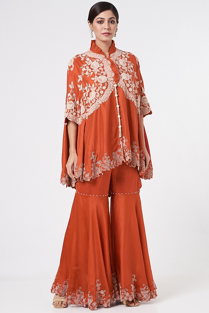 Rust Orange Organza Gharara Set by Minaxi Dadoo at Pernia's Pop Up Shop