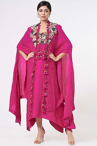 Rani Pink Dupion & Organza Jacket Dress by Minaxi Dadoo