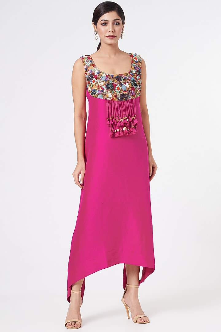 Rani Pink Dupion & Organza Jacket Party Wear Dress by Minaxi Dadoo at Pernia's Pop Up Shop