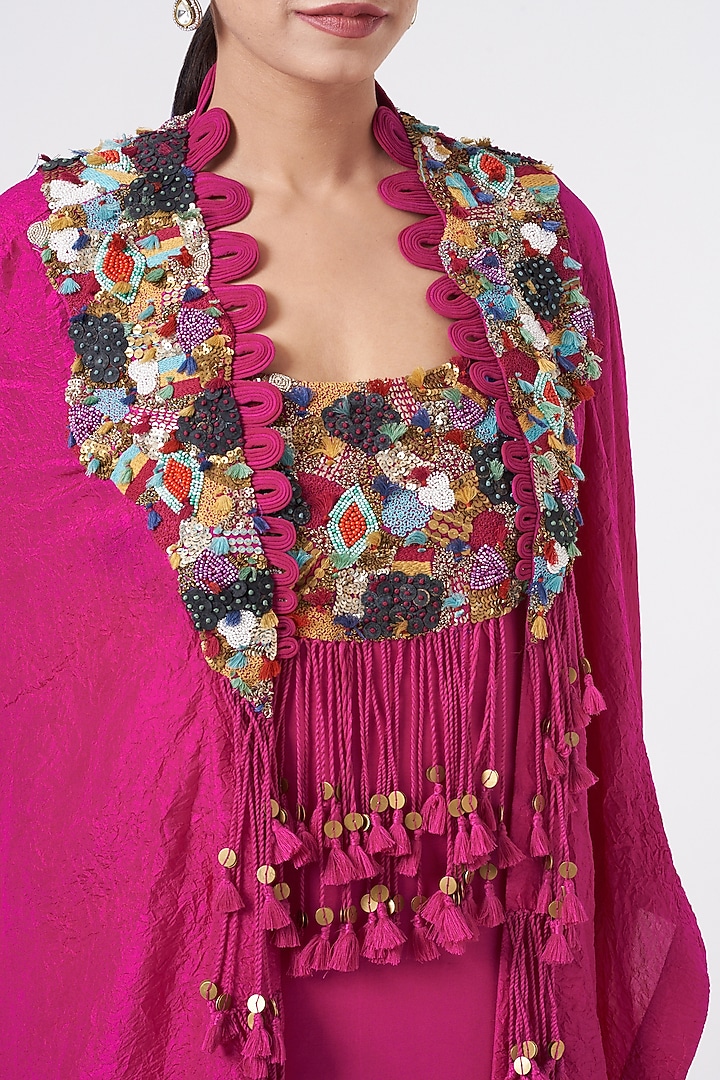 Rani Pink Dupion & Organza Jacket Party Wear Dress by Minaxi Dadoo at Pernia's Pop Up Shop