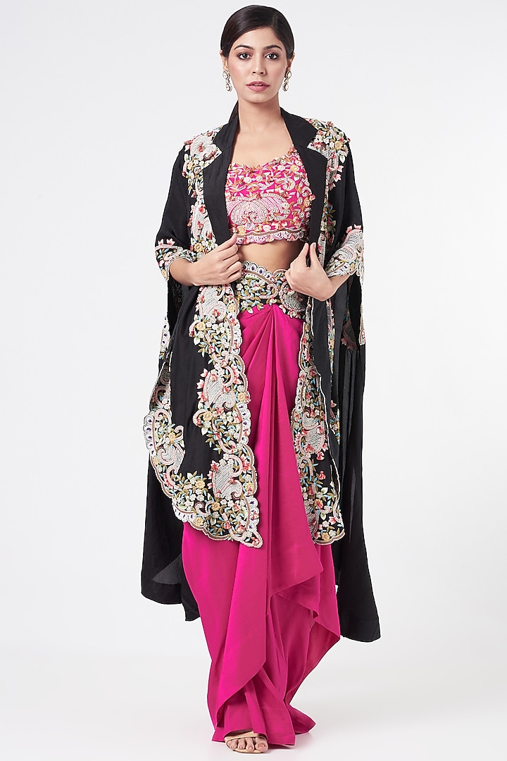 Black Embroidered Cape Set by Minaxi Dadoo