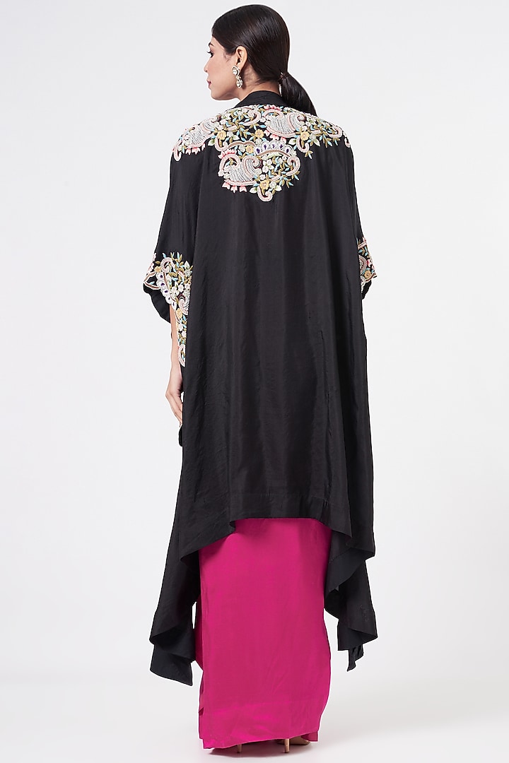 Rani Pink Dupion Silk Thread Embroidered Pick-Up Skirt Set by Minaxi Dadoo at Pernia's Pop Up Shop