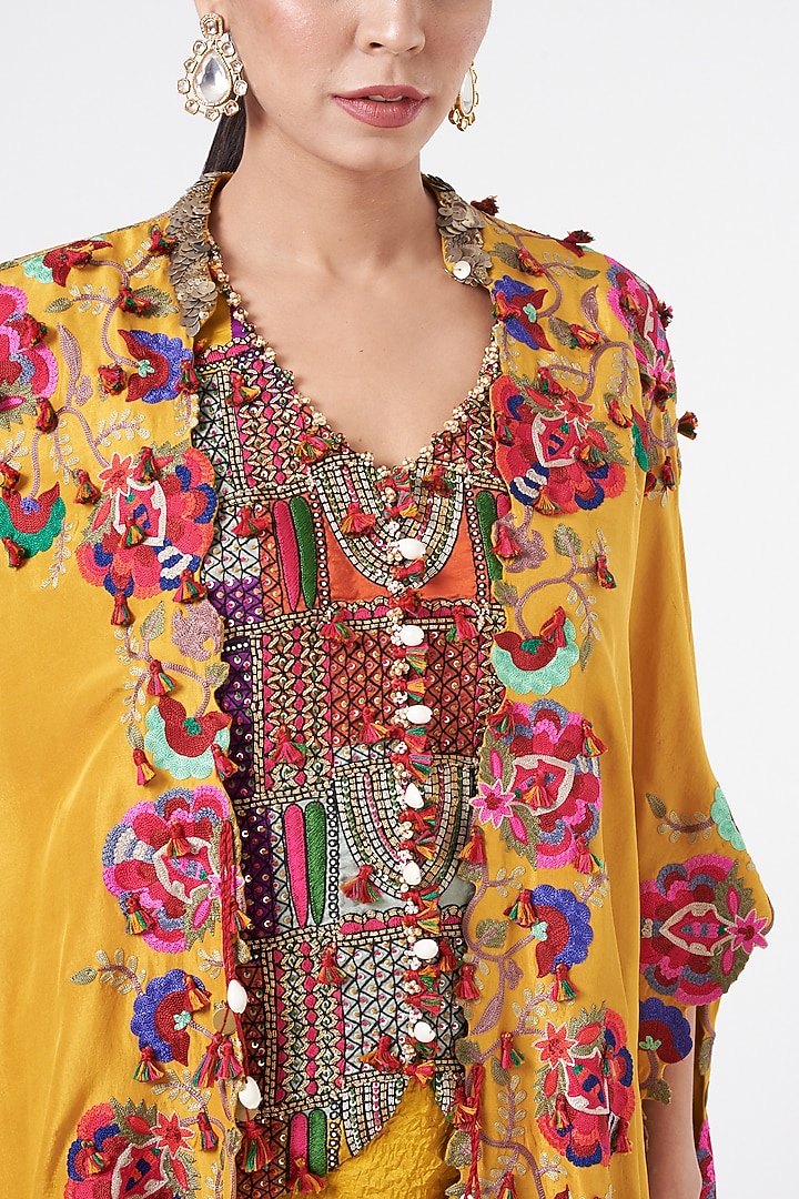 Yellow Dupion Silk Cape Set by Minaxi Dadoo at Pernia's Pop Up Shop