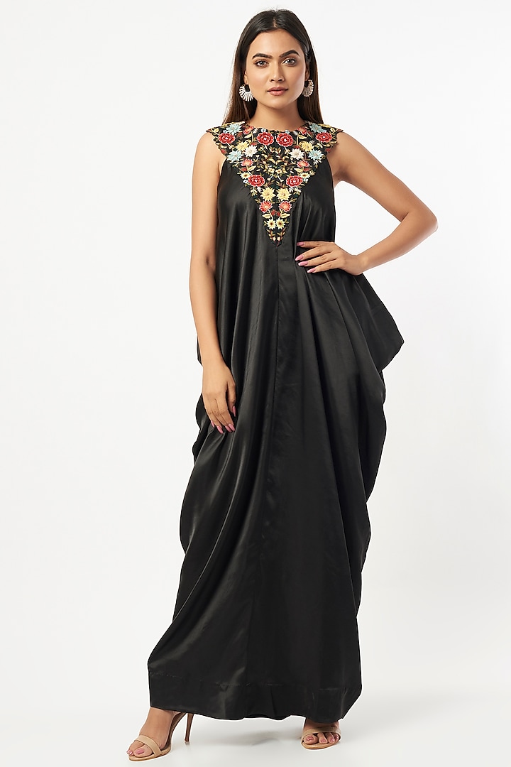 Black Embroidered Maxi Gown by Minaxi Dadoo