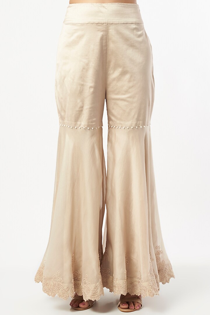 Beige Organza Gharara Set by Minaxi Dadoo at Pernia's Pop Up Shop