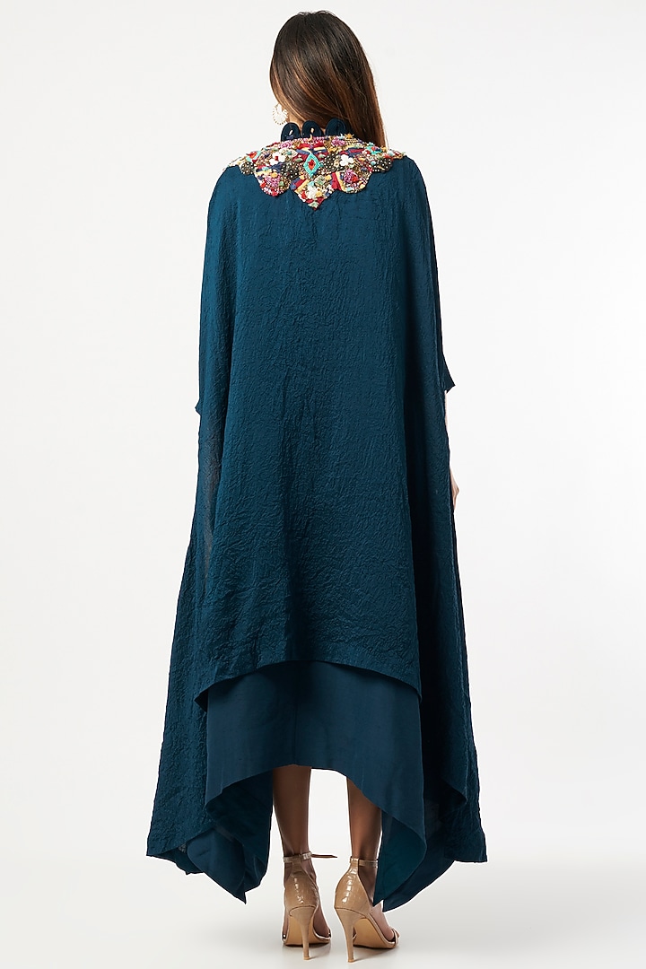 Blue Dupion Jacket Party Wear Dress by Minaxi Dadoo at Pernia's Pop Up Shop