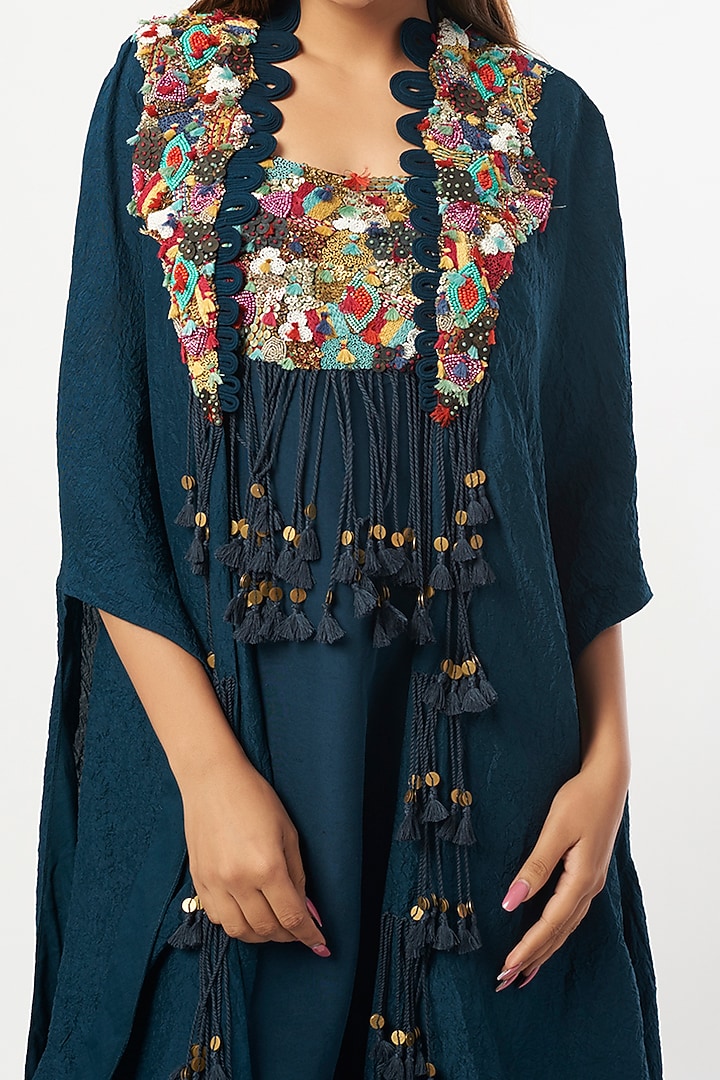 Blue Dupion Jacket Party Wear Dress by Minaxi Dadoo at Pernia's Pop Up Shop