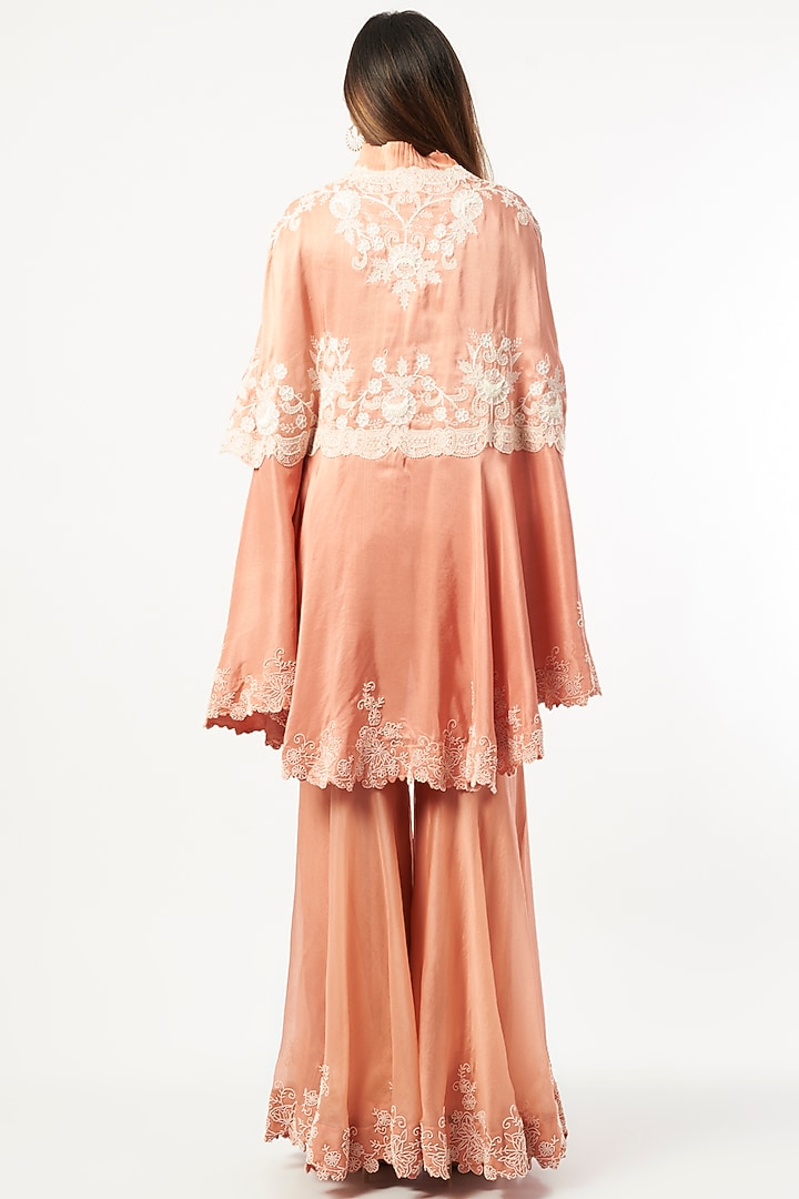 Peach Organza Gharara Set by Minaxi Dadoo at Pernia's Pop Up Shop