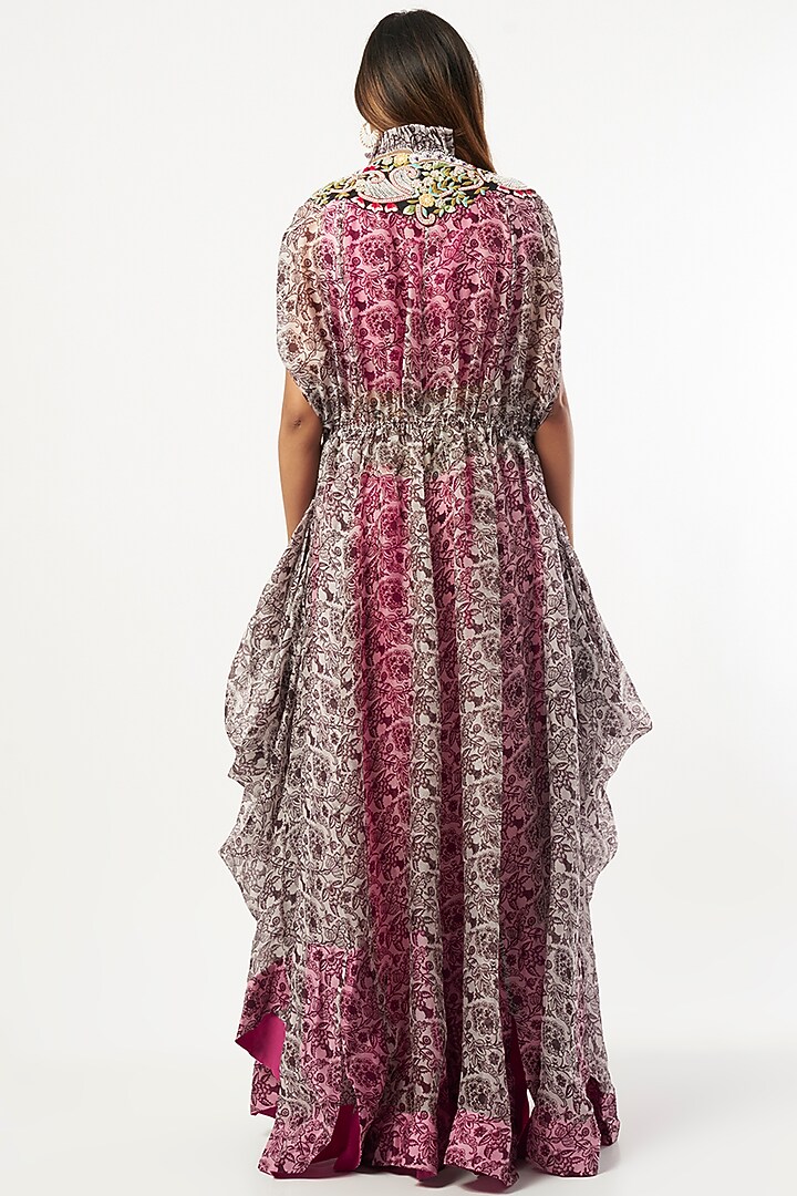 Rani Pink Dupion Skirt Set With Kaftan by Minaxi Dadoo at Pernia's Pop Up Shop