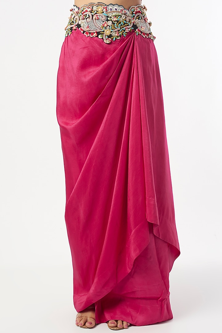 Rani Pink Dupion Skirt Set With Kaftan by Minaxi Dadoo at Pernia's Pop Up Shop