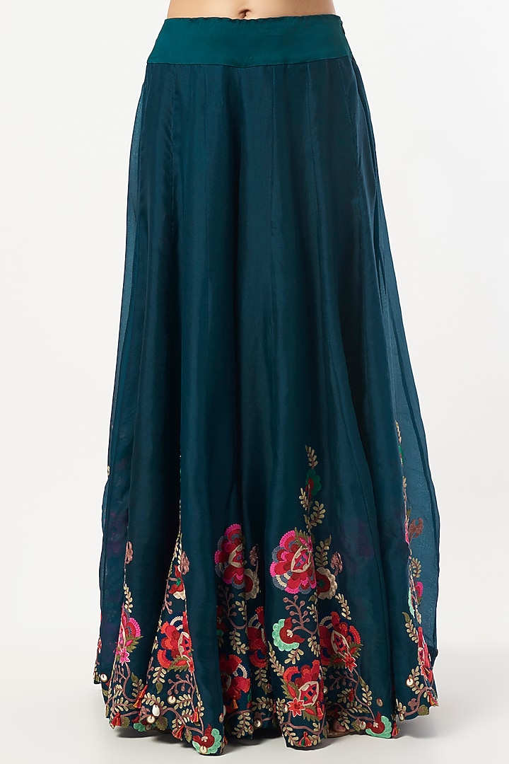Peacock Blue Embroidered Bridal Sharara Set by Minaxi Dadoo at Pernia's Pop Up Shop