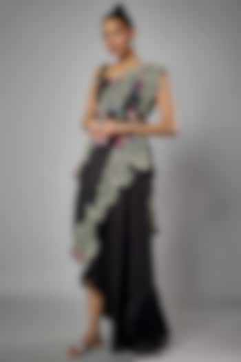 Black Silk & Organza High-Low Skirt Set by Minaxi Dadoo at Pernia's Pop Up Shop