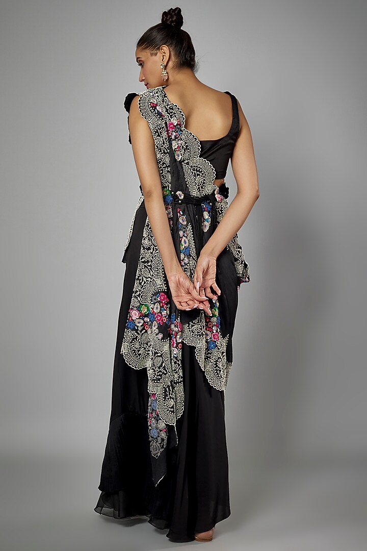 Black Silk & Organza High-Low Skirt Set by Minaxi Dadoo at Pernia's Pop Up Shop